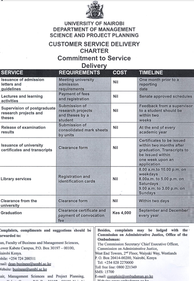 Management Science - Service Charter